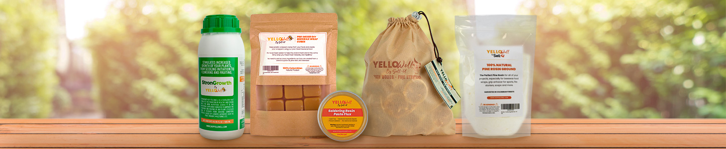 The full YelloWell product collection on a shelf